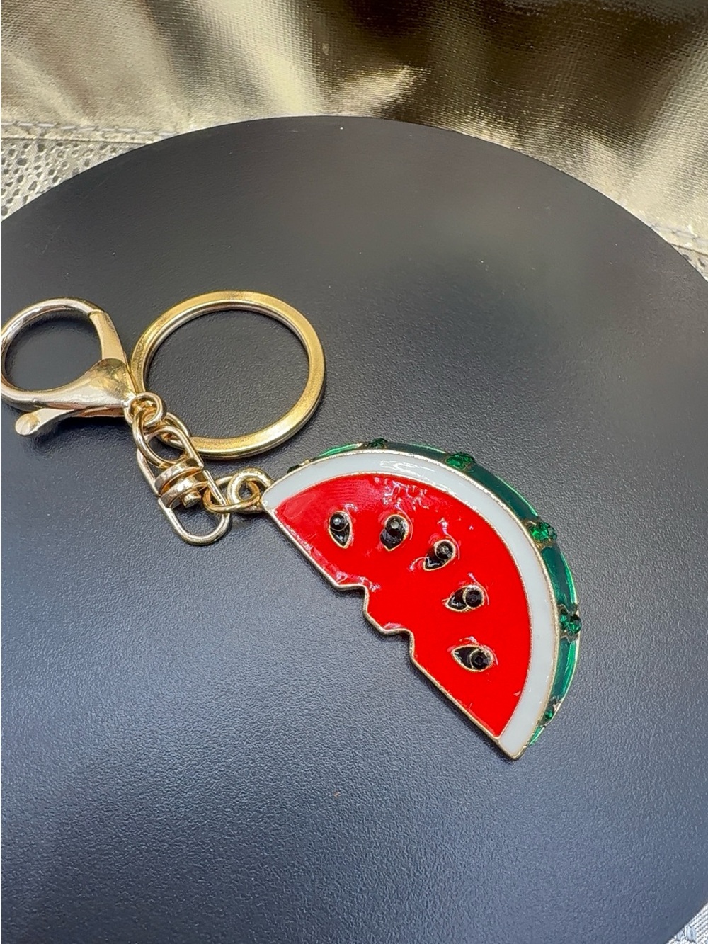 Gold-Tone Watermelon Enamel Key & Card Holder Charm - Red/Green
